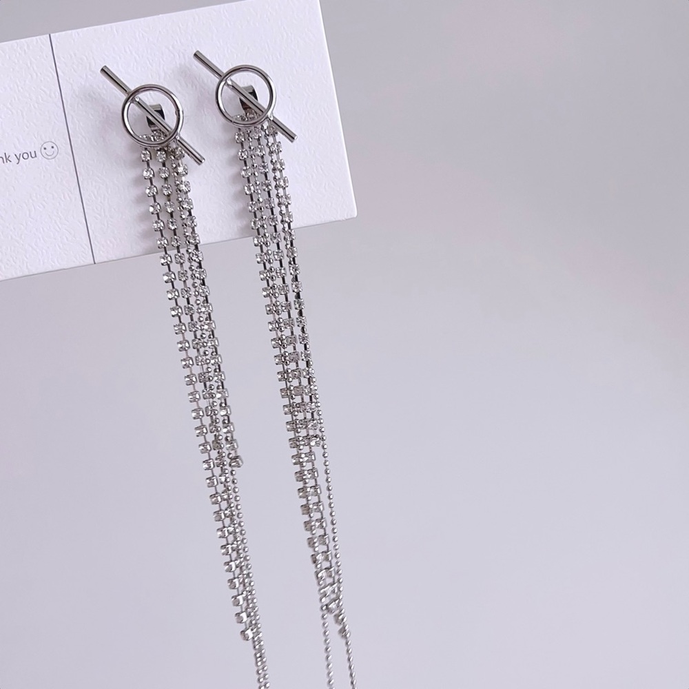 Fancy Crystal Cascade Drop Earrings | Silver Rhinestone Chain Dangles.✨
